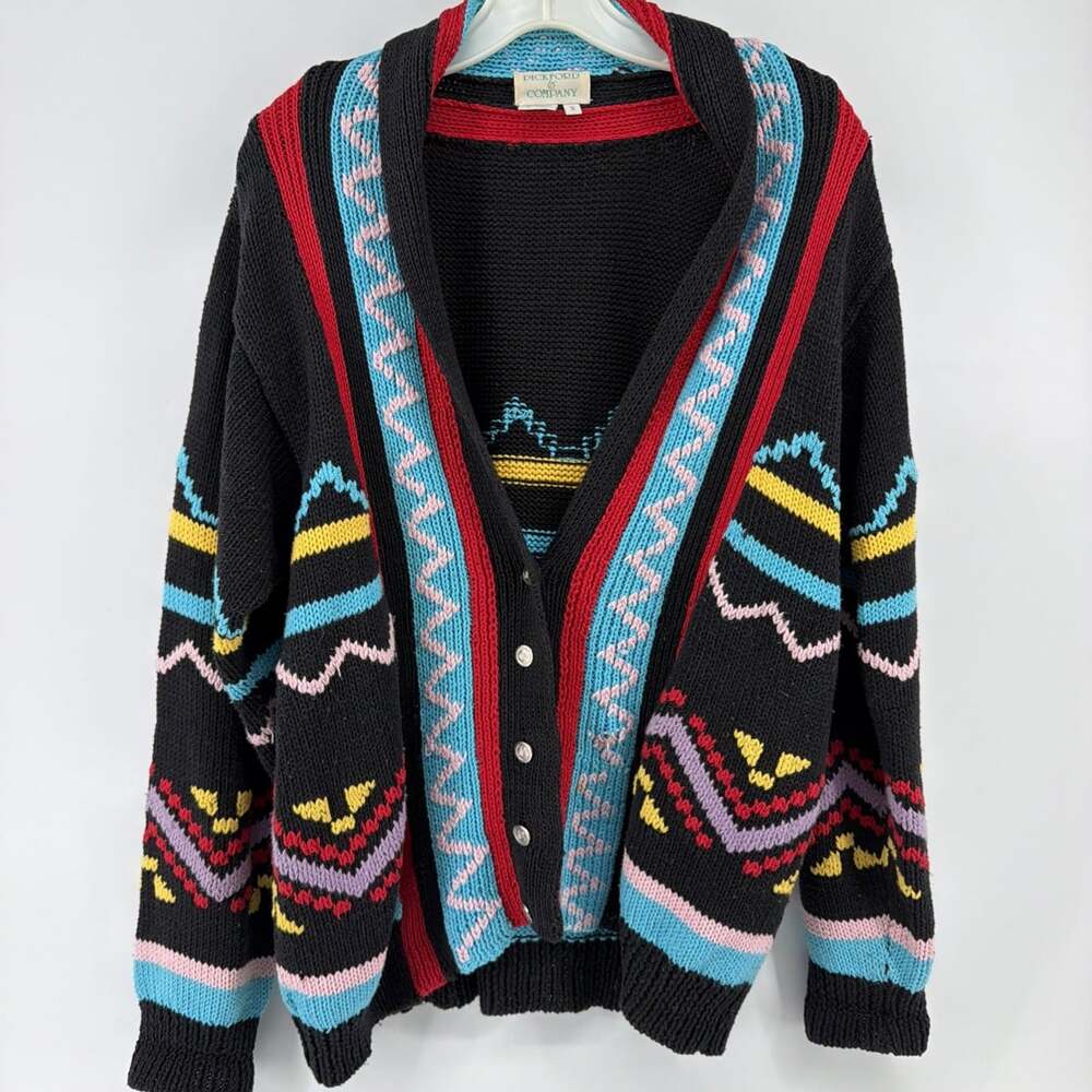 VTG Southwestern Knit Shawl Collar Cardigan Womens Sz S 90s Rustic Western Boho